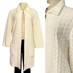 Vintage Knit Cardigan Sweater by Sandy Layne midcentury knitwear off white1960s